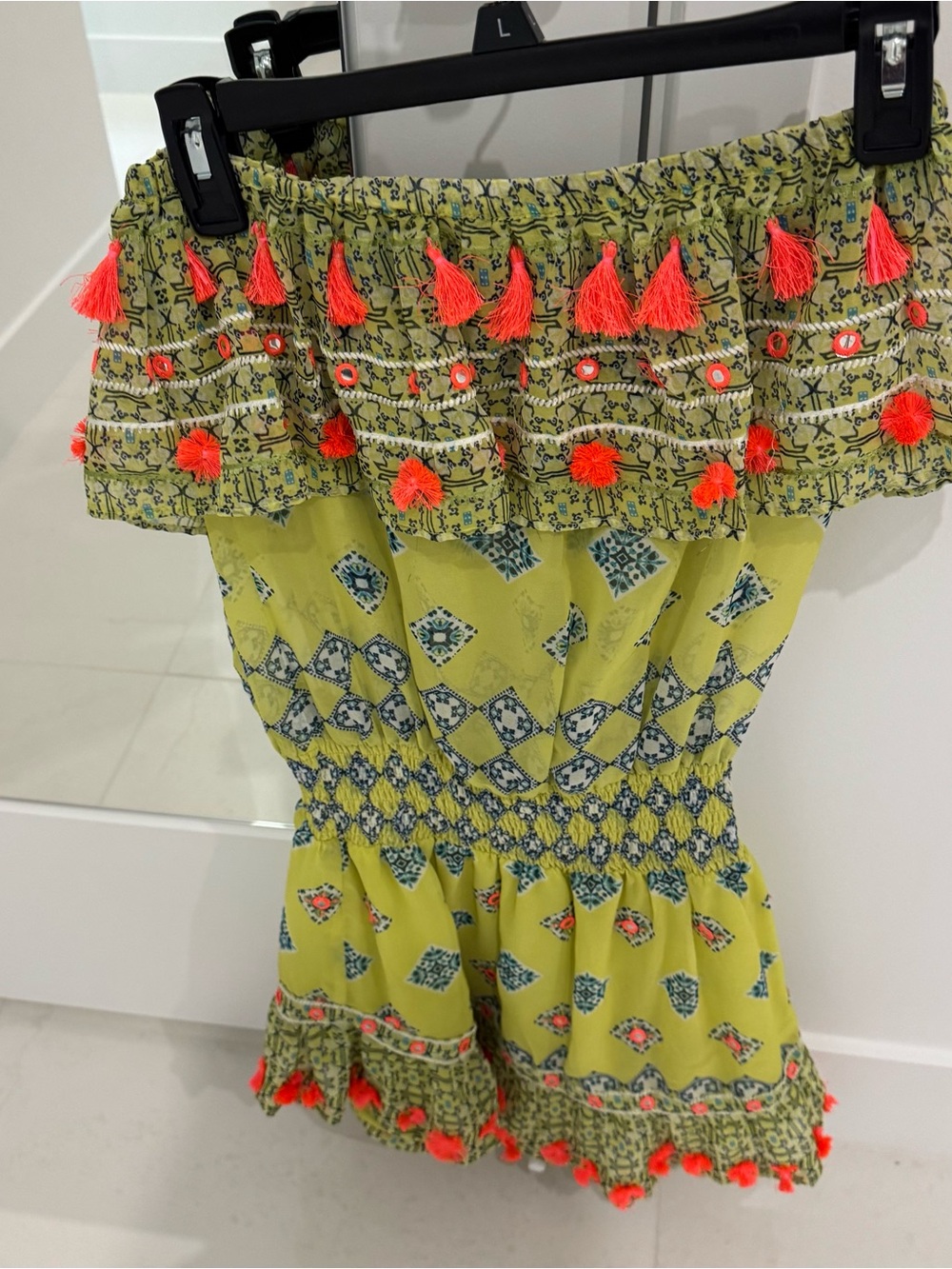 Ramy Brook Neon Lime Tassel Trim Women's dress or cover up